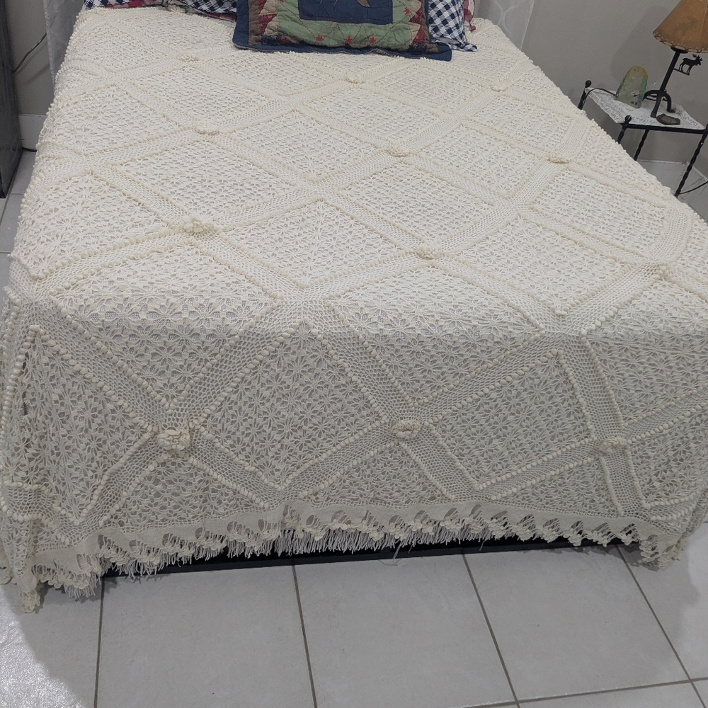 Elegant Cream Crochet Bedspread Handmade